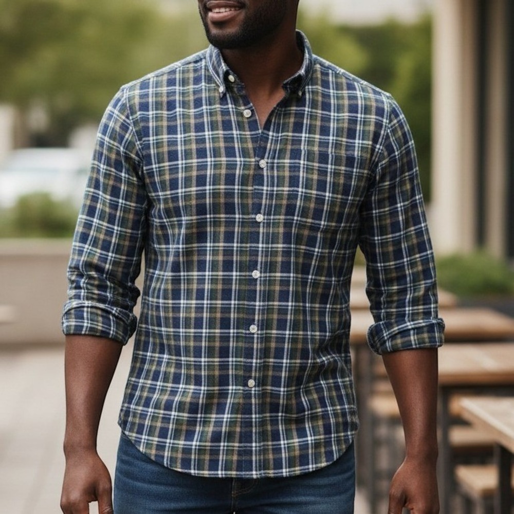 Ivy Crew Classics Mens XL Plaid Button Down Shirt Navy Blue Green Cotton XL